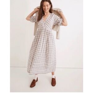 Madewell Plaid Midi Dress in Cream and Gray